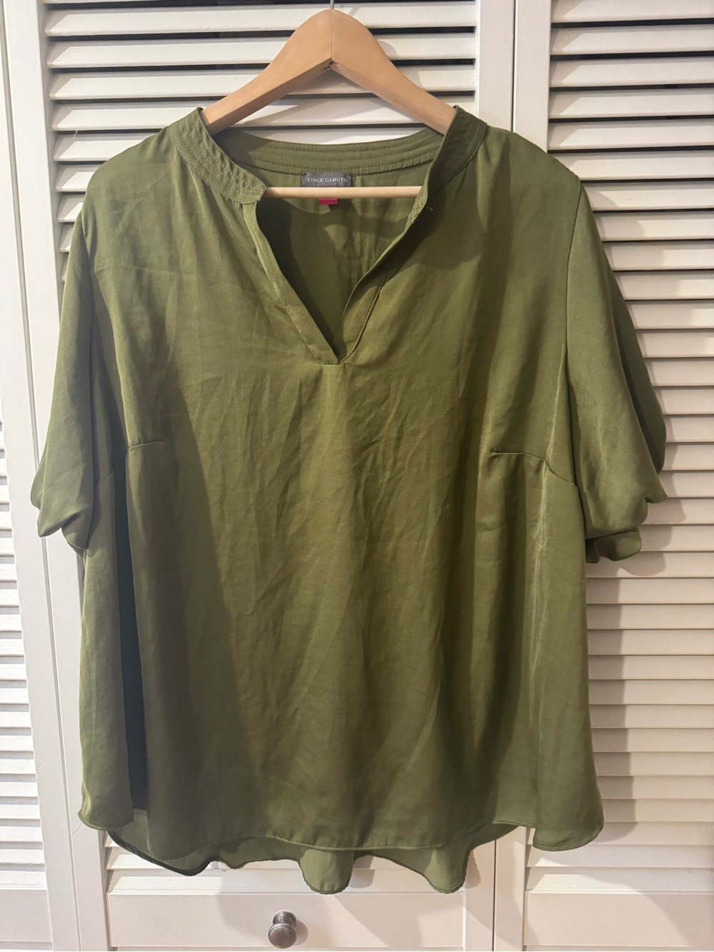 Vince Camuto Satin Finish Olive Green Blouse